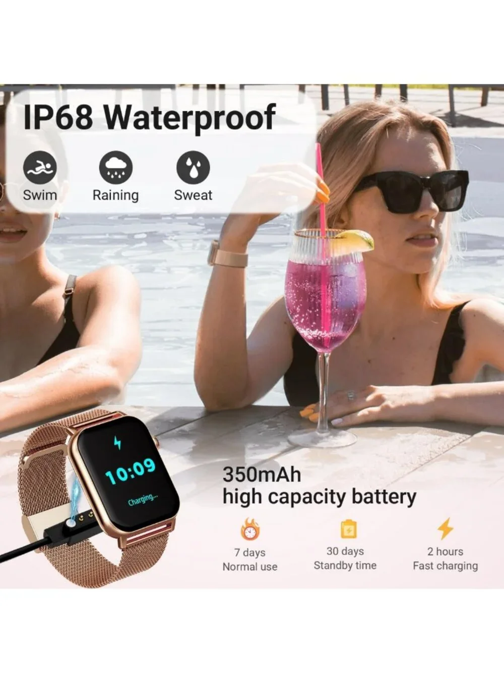 Stylish 1.83'' HD Smart Watch for Women, Fitness Tracker, Heart Rate Monitor
